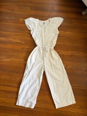 Zara white Cotton Utility Jumpsuit with Tie Waist